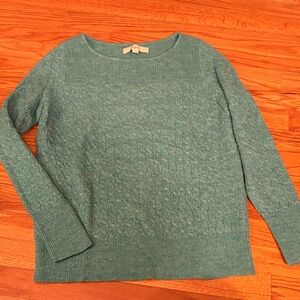 LOFT Textured Teal Crew Neck Sweater